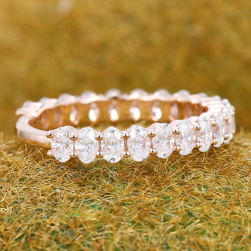 3/4 Eternity Oval Moissanite Wedding Band Stackable Bridal Ring
