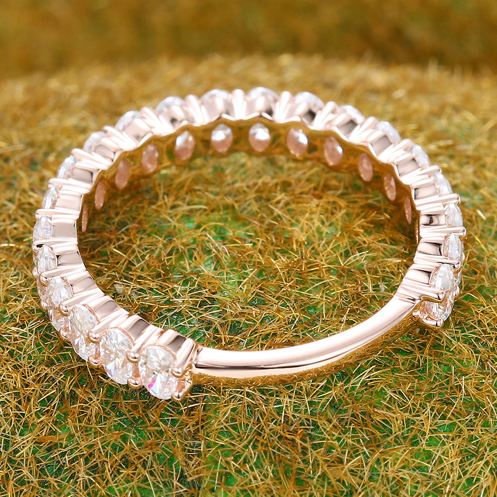 3/4 Eternity Oval Moissanite Wedding Band Stackable Bridal Ring
