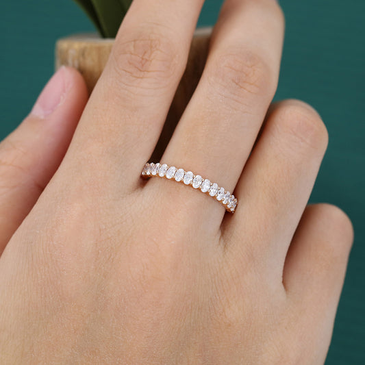 3/4 Eternity Oval Moissanite Wedding Band Stackable Bridal Ring