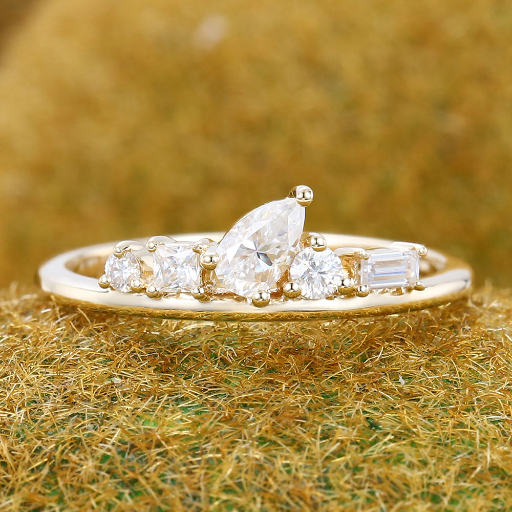 Multi-Cut Moissanite Cluster Wedding Band Anniversary Ring