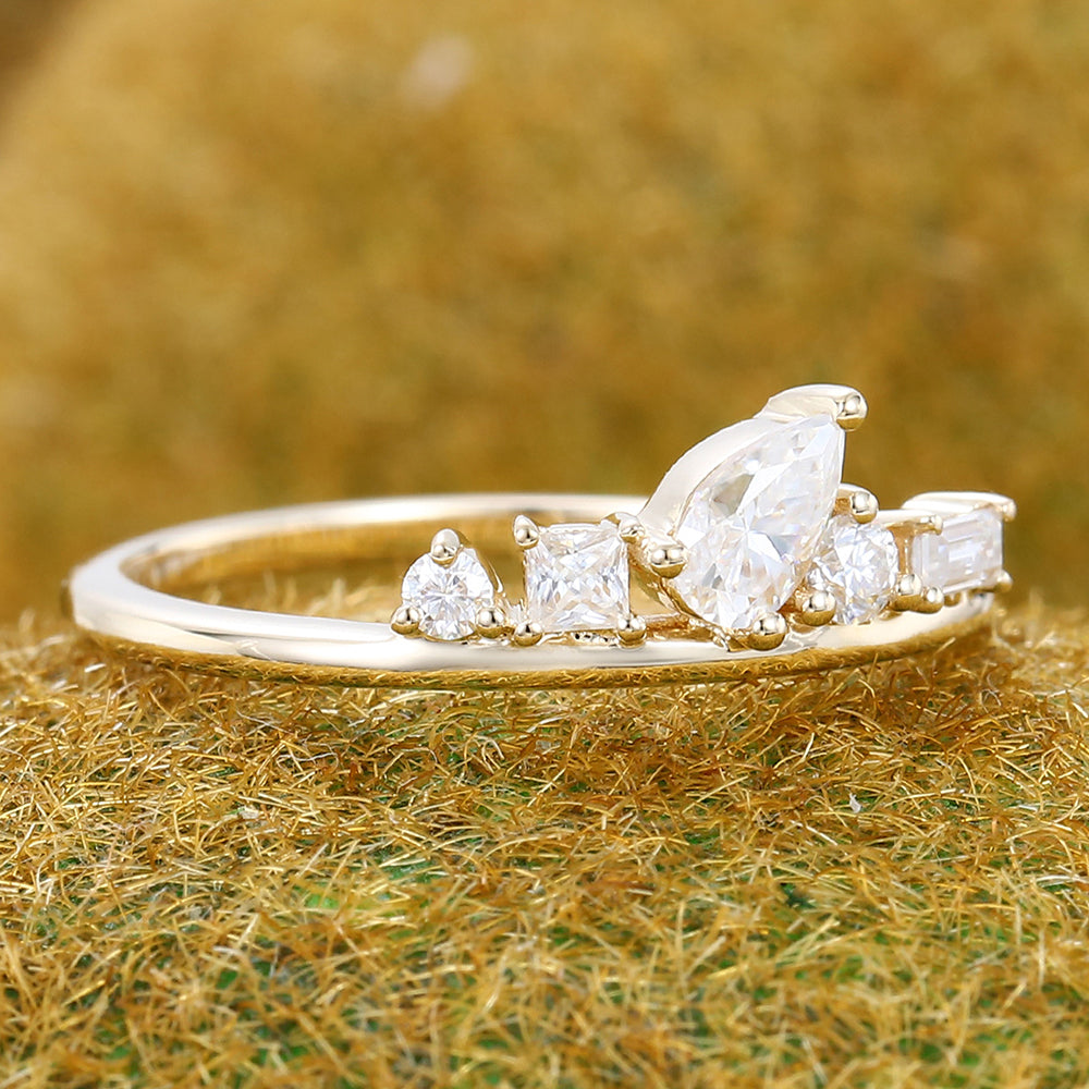 Multi-Cut Moissanite Cluster Wedding Band Anniversary Ring