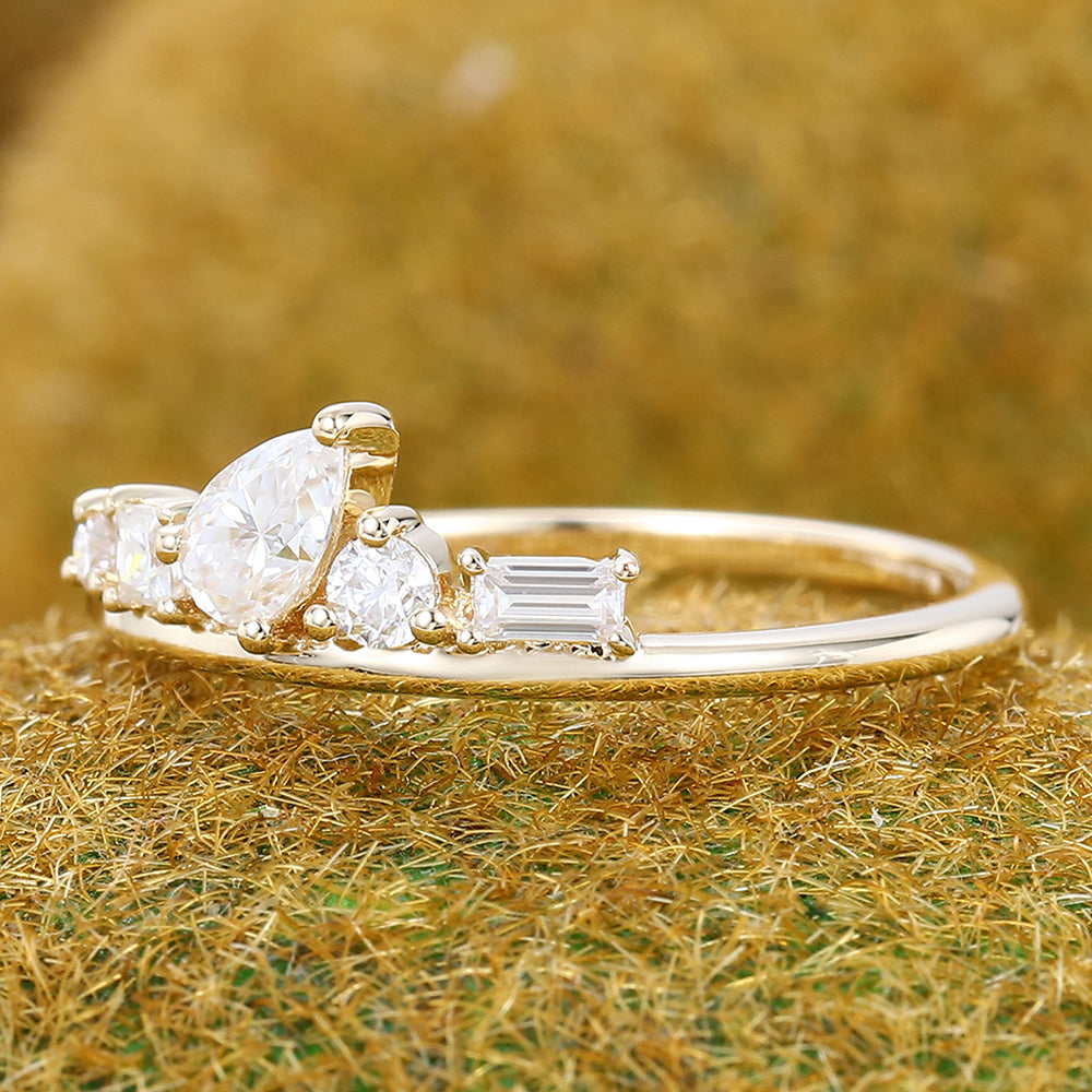 Multi-Cut Moissanite Cluster Wedding Band Anniversary Ring