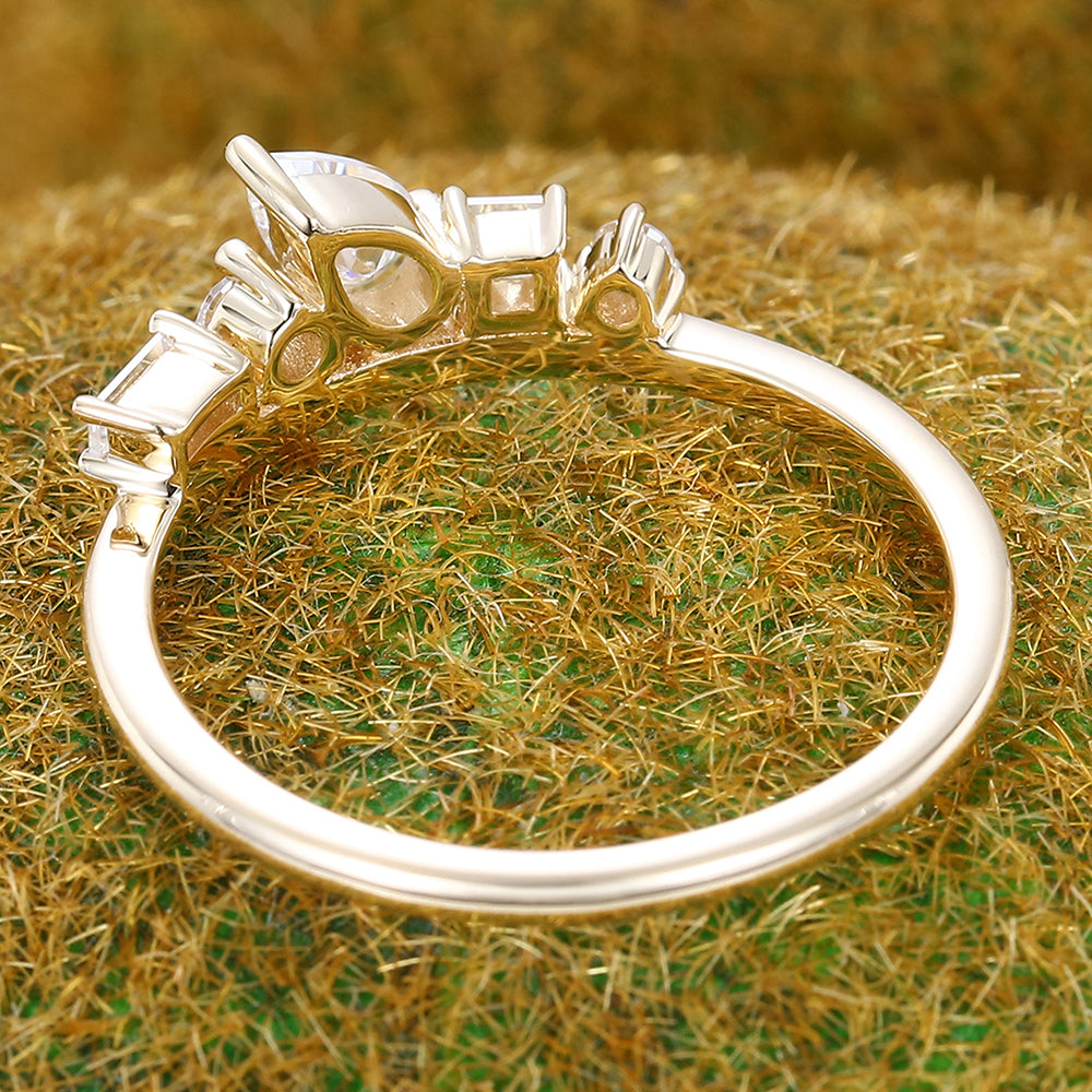 Multi-Cut Moissanite Cluster Wedding Band Anniversary Ring