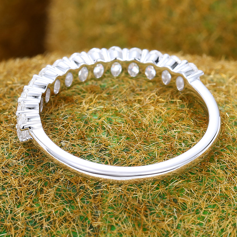 Petite Oval Moissanite Wedding Band Half Eternity Stackable Ring