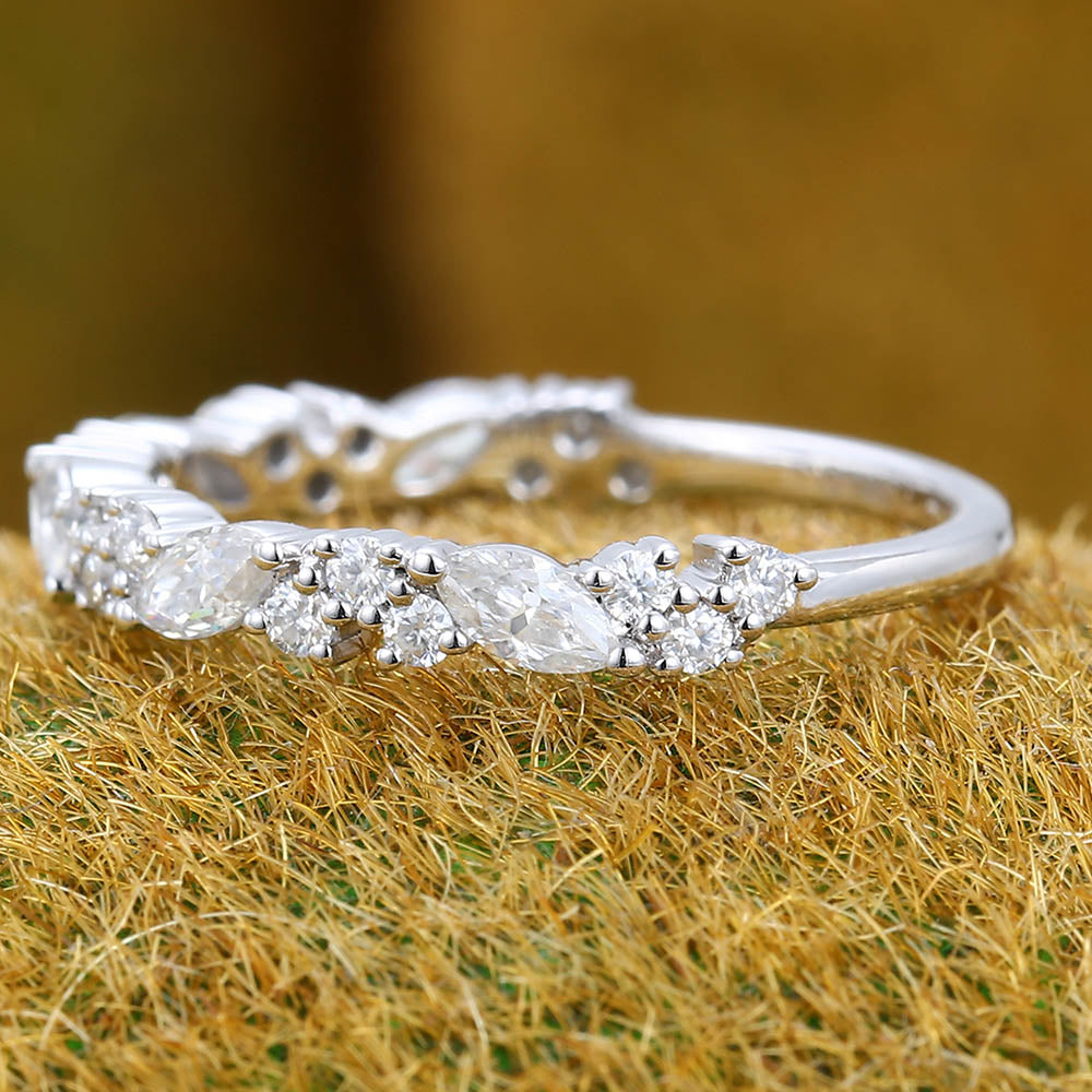 Moissanite wedding band Unique Eternity White gold wedding band Vintage Marquise wedding band Bridal Matching Stackable band gift for women