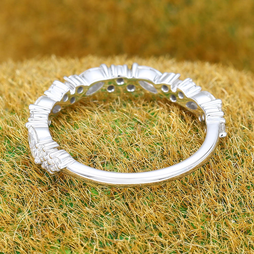 Moissanite wedding band Unique Eternity White gold wedding band Vintage Marquise wedding band Bridal Matching Stackable band gift for women