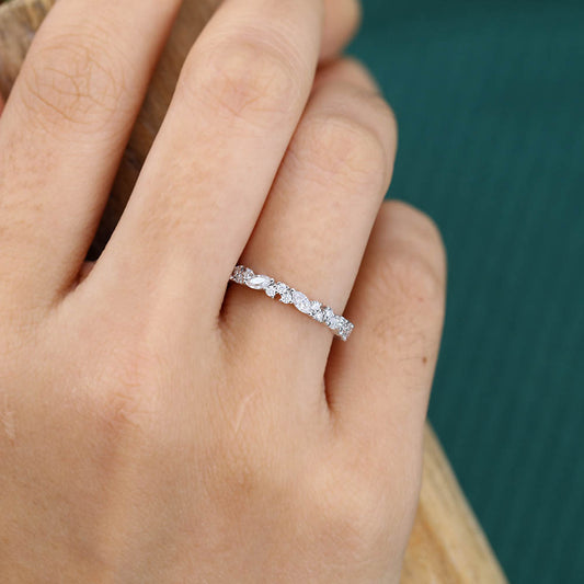 Moissanite wedding band Unique Eternity White gold wedding band Vintage Marquise wedding band Bridal Matching Stackable band gift for women
