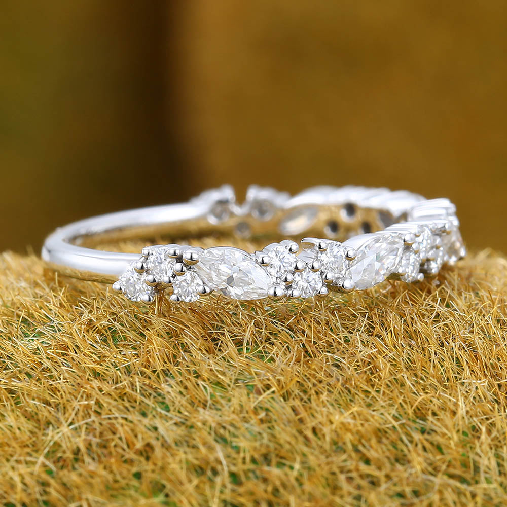 Moissanite wedding band Unique Eternity White gold wedding band Vintage Marquise wedding band Bridal Matching Stackable band gift for women