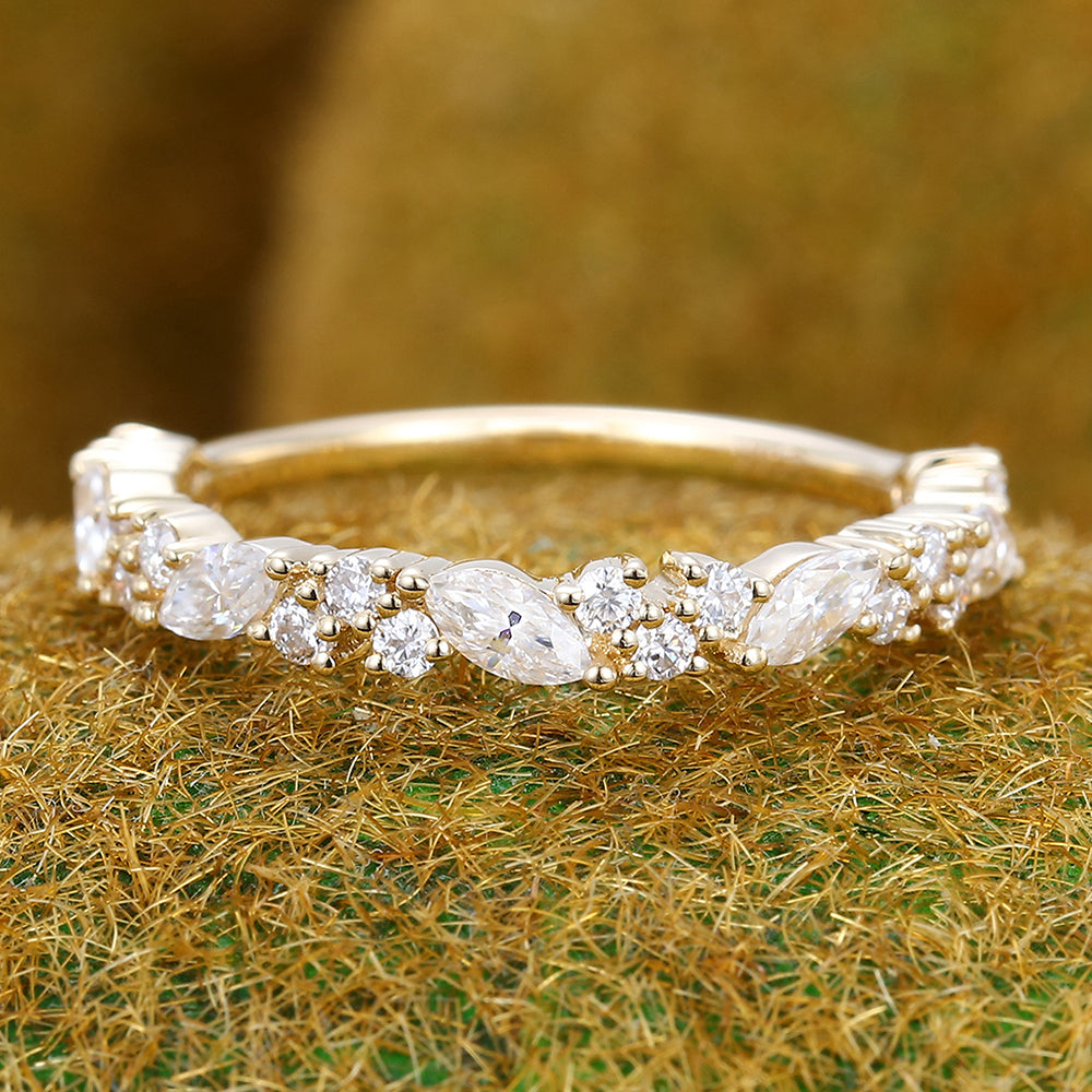 Moissanite wedding band Unique Eternity White gold wedding band Vintage Marquise wedding band Bridal Matching Stackable band gift for women