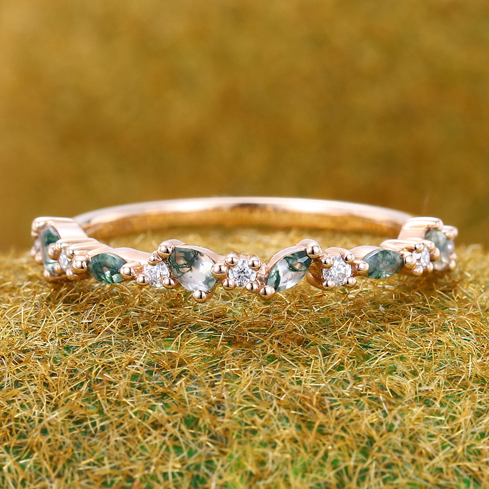 Moss Agate Wedding Band Half Eternity Matching Ring