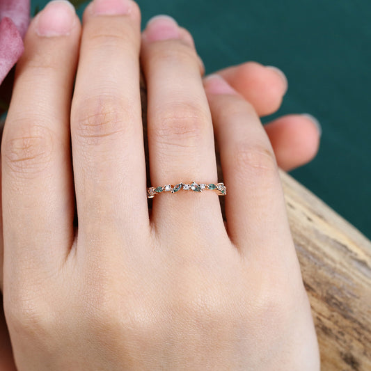 Moss Agate Wedding Band Half Eternity Matching Ring