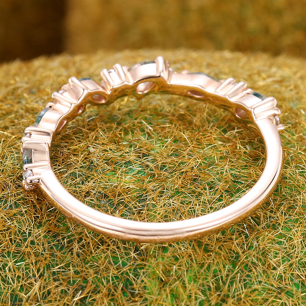 Moss Agate Wedding Band Half Eternity Matching Ring