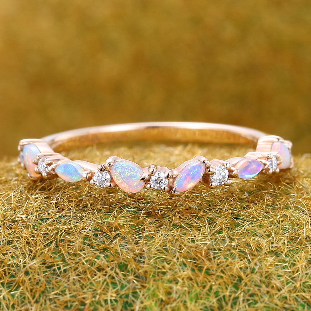 Opal Wedding Band Half Eternity Matching Ring