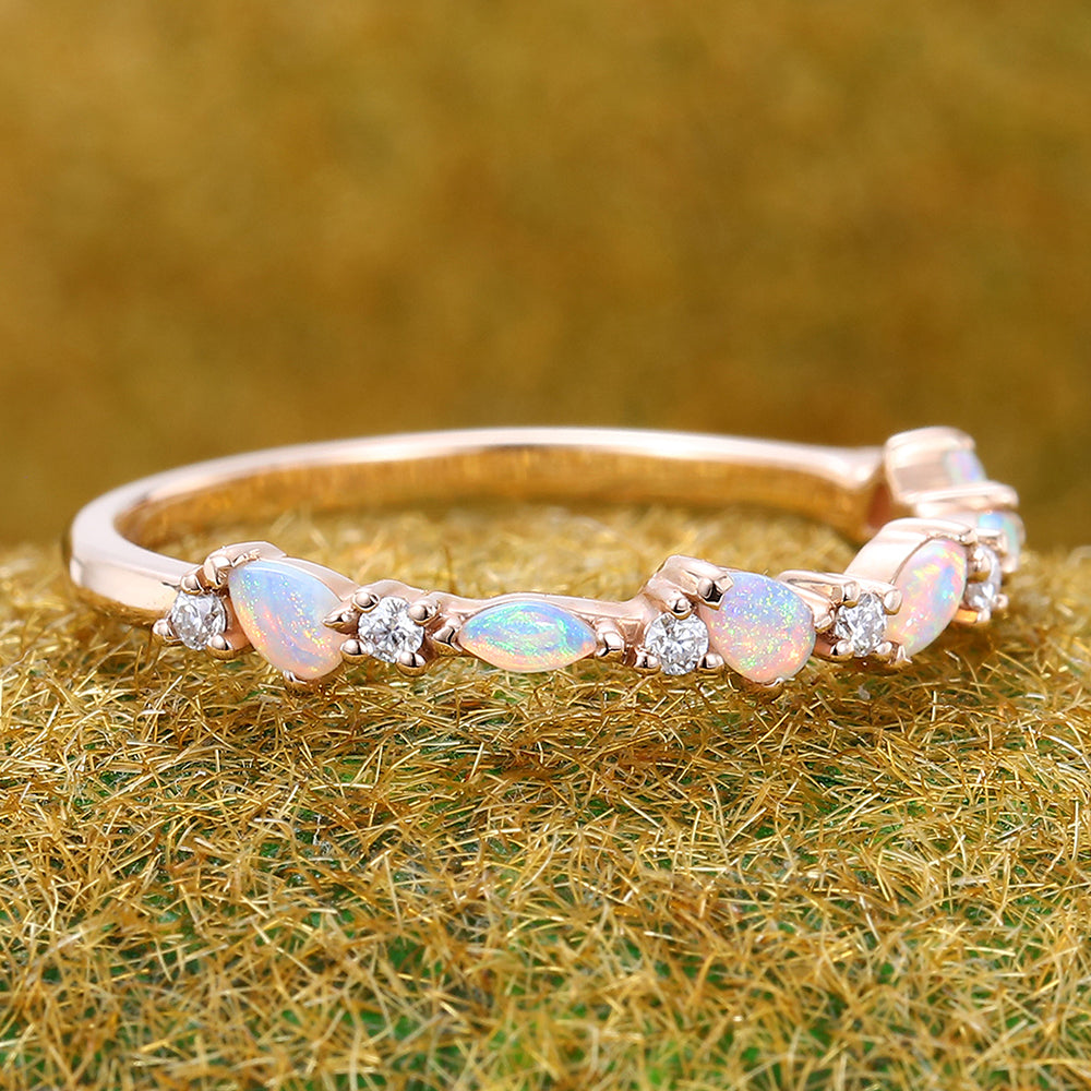 Opal Wedding Band Half Eternity Matching Ring
