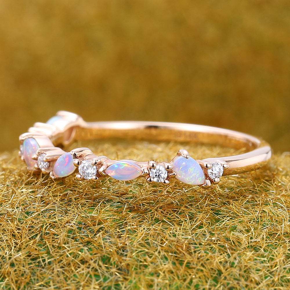 Opal Wedding Band Half Eternity Matching Ring