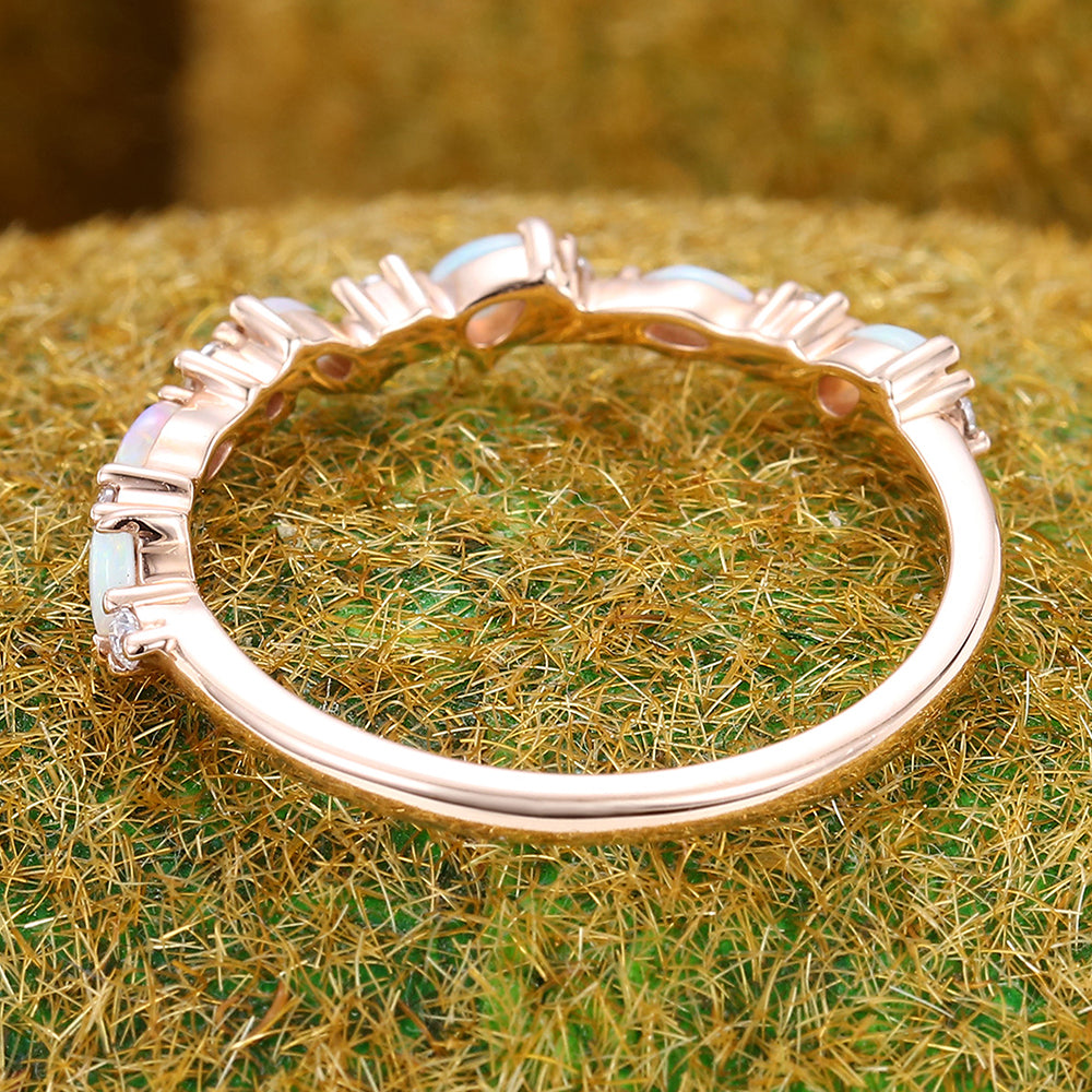 Opal Wedding Band Half Eternity Matching Ring