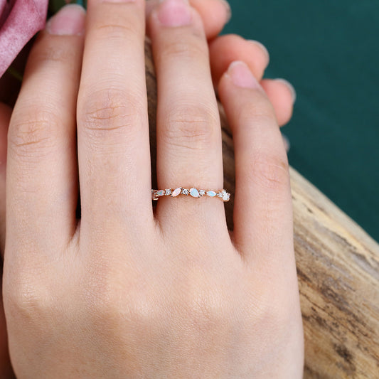 Opal Wedding Band Half Eternity Matching Ring