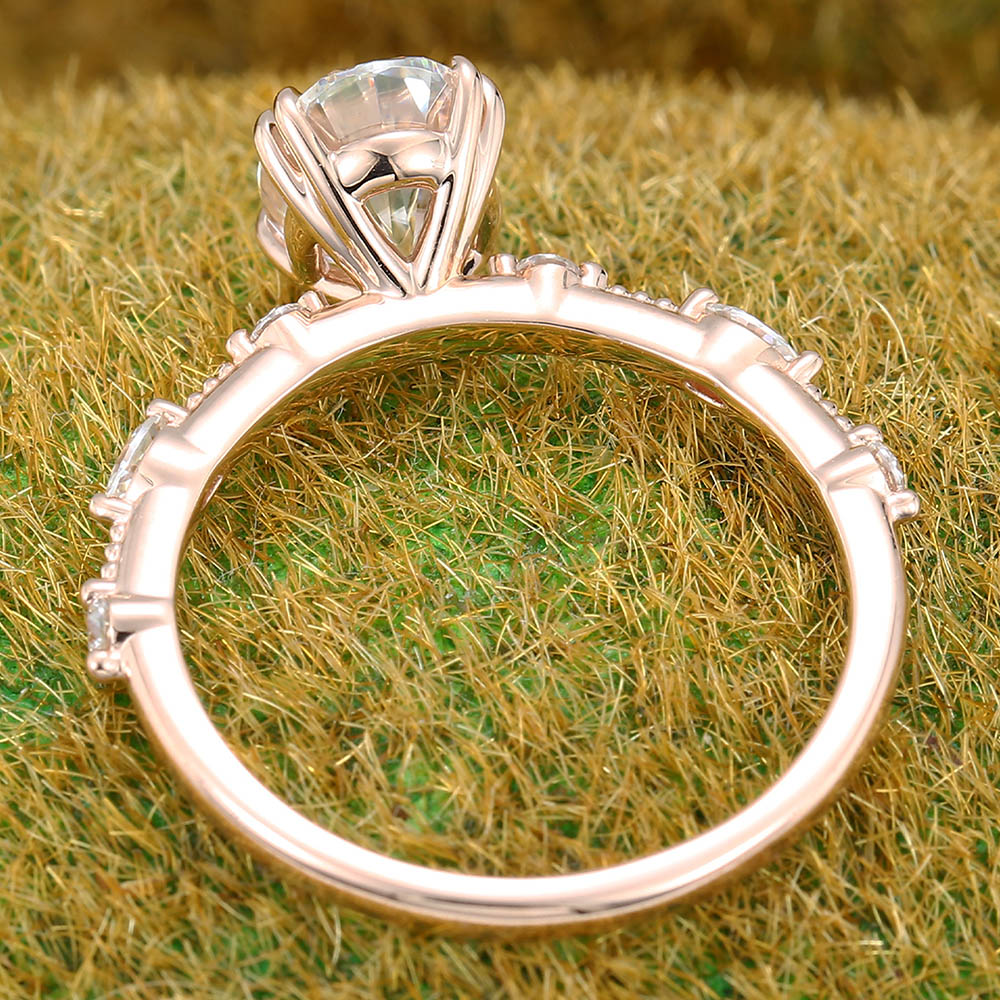 1.3CT Oval Cut Moissanite Engagement Ring with Petite Accents & Beaded Detailing