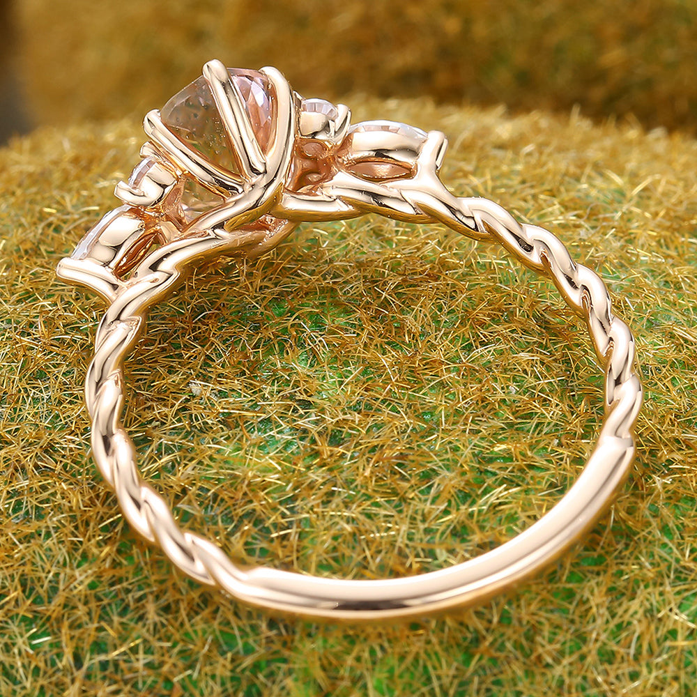Oval Cut Morganite Engagement Ring with 3/4 Twisted Band