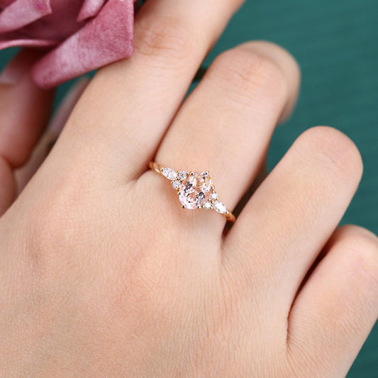 Oval Cut Morganite Engagement Ring with 3/4 Twisted Band