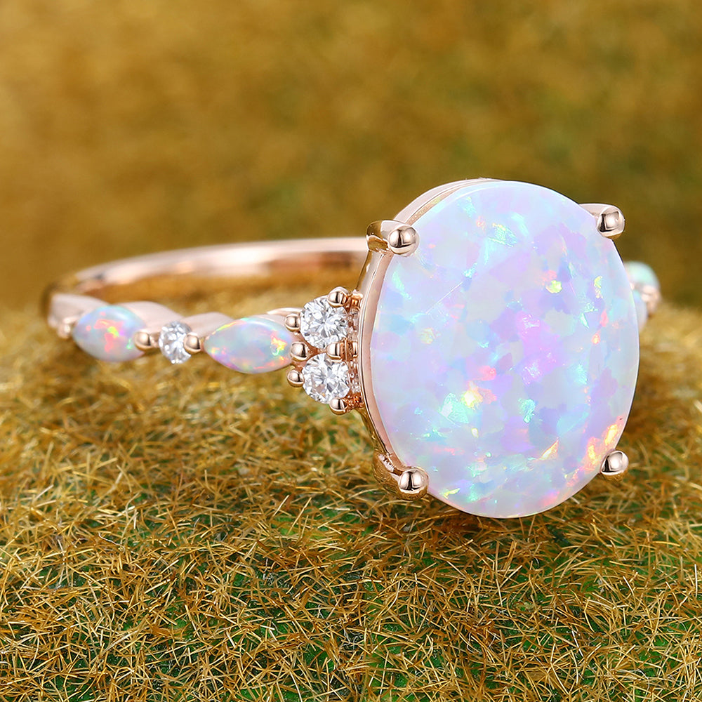 Large Oval Cut Opal Engagement Ring Half Eternity Bridal Ring