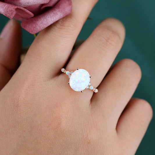 Large Oval Cut Opal Engagement Ring Half Eternity Bridal Ring