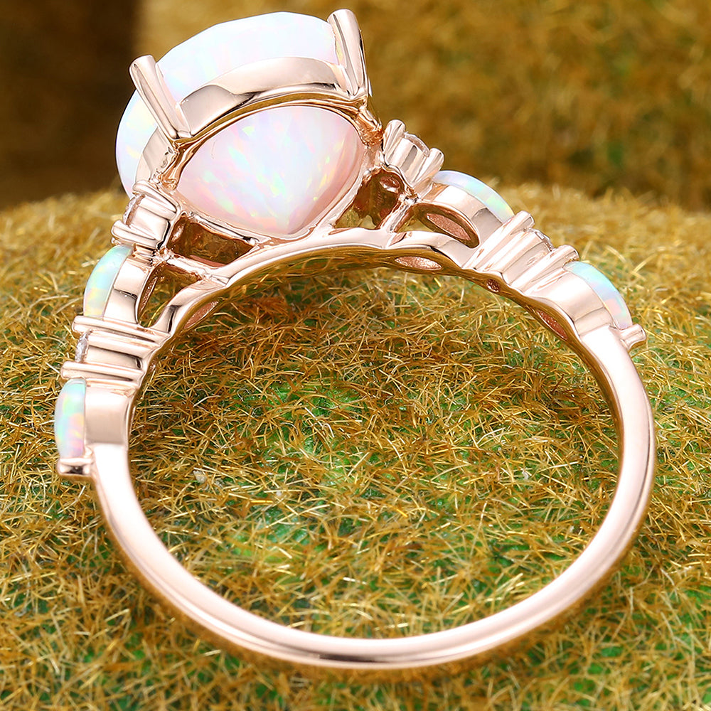 Large Oval Cut Opal Engagement Ring Half Eternity Bridal Ring