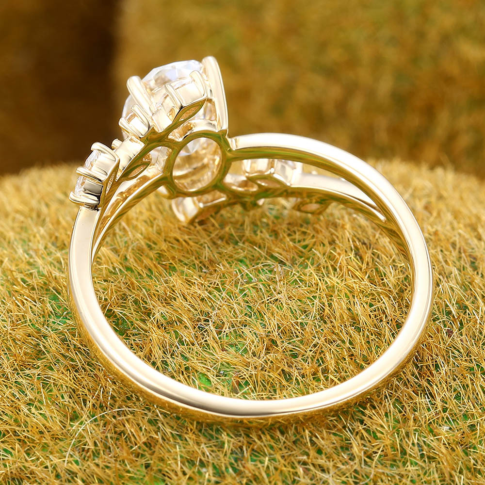 Oval Moissanite engagement ring Vintage Yellow gold engagement ring Marquise cut Diamond Cluster ring Wedding Promise Anniversary gift