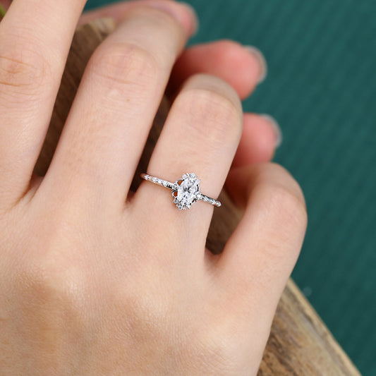 Oval Cut Moissanite Engagement Ring Vintage Pavé Promise Ring