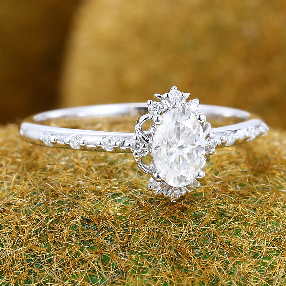 Oval Cut Moissanite Engagement Ring Vintage Pavé Promise Ring