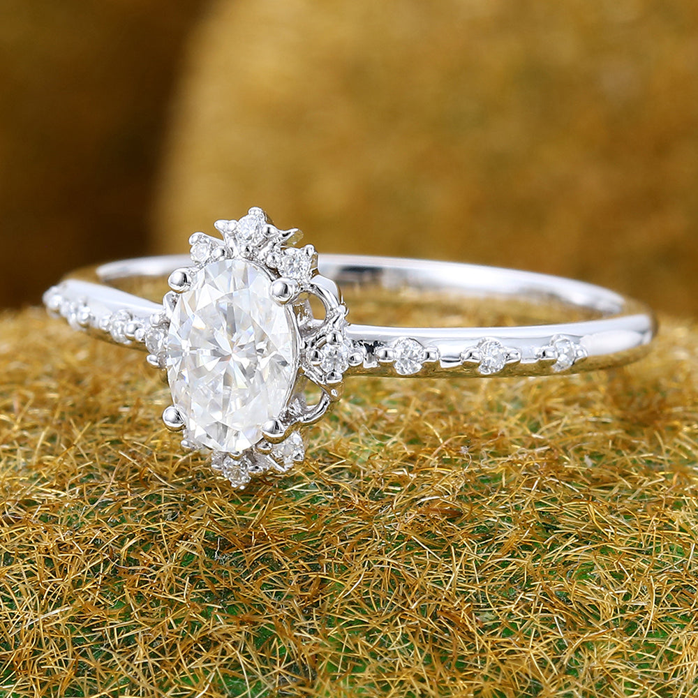 Oval Cut Moissanite Engagement Ring Vintage Pavé Promise Ring