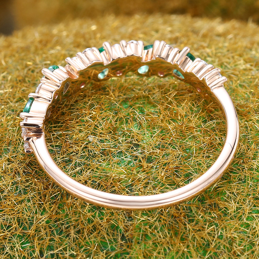 Half Eternity Pear Emerald Wedding Band Bridal Matching Stackable Ring