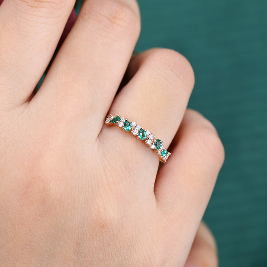 Half Eternity Pear Emerald Wedding Band Bridal Matching Stackable Ring