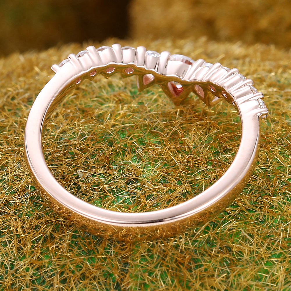 Pear Moissanite Curved Wedding Band Half Eternity Stackable Bridal Ring