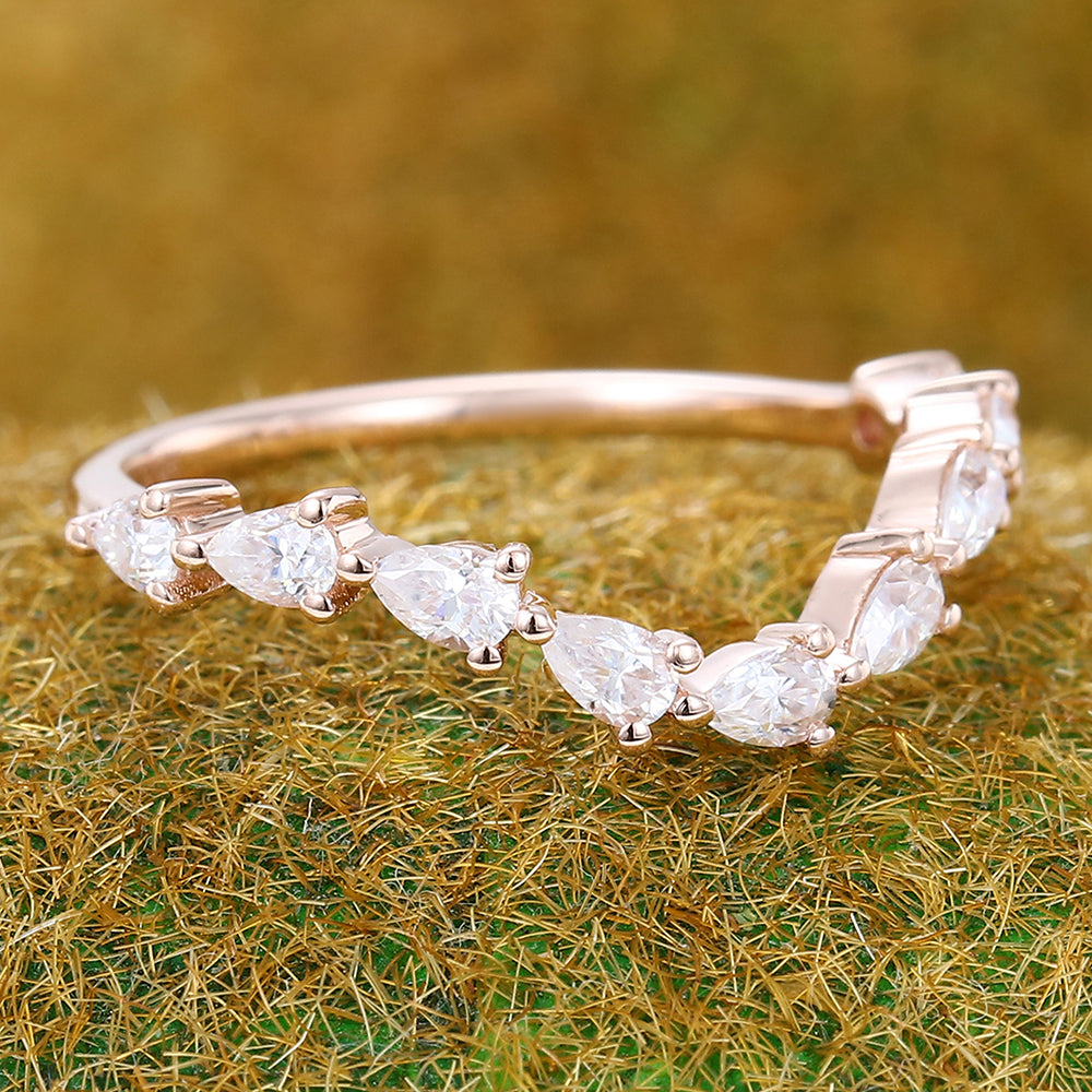 Half Eternity Pear Moissanite Curved Wedding Band