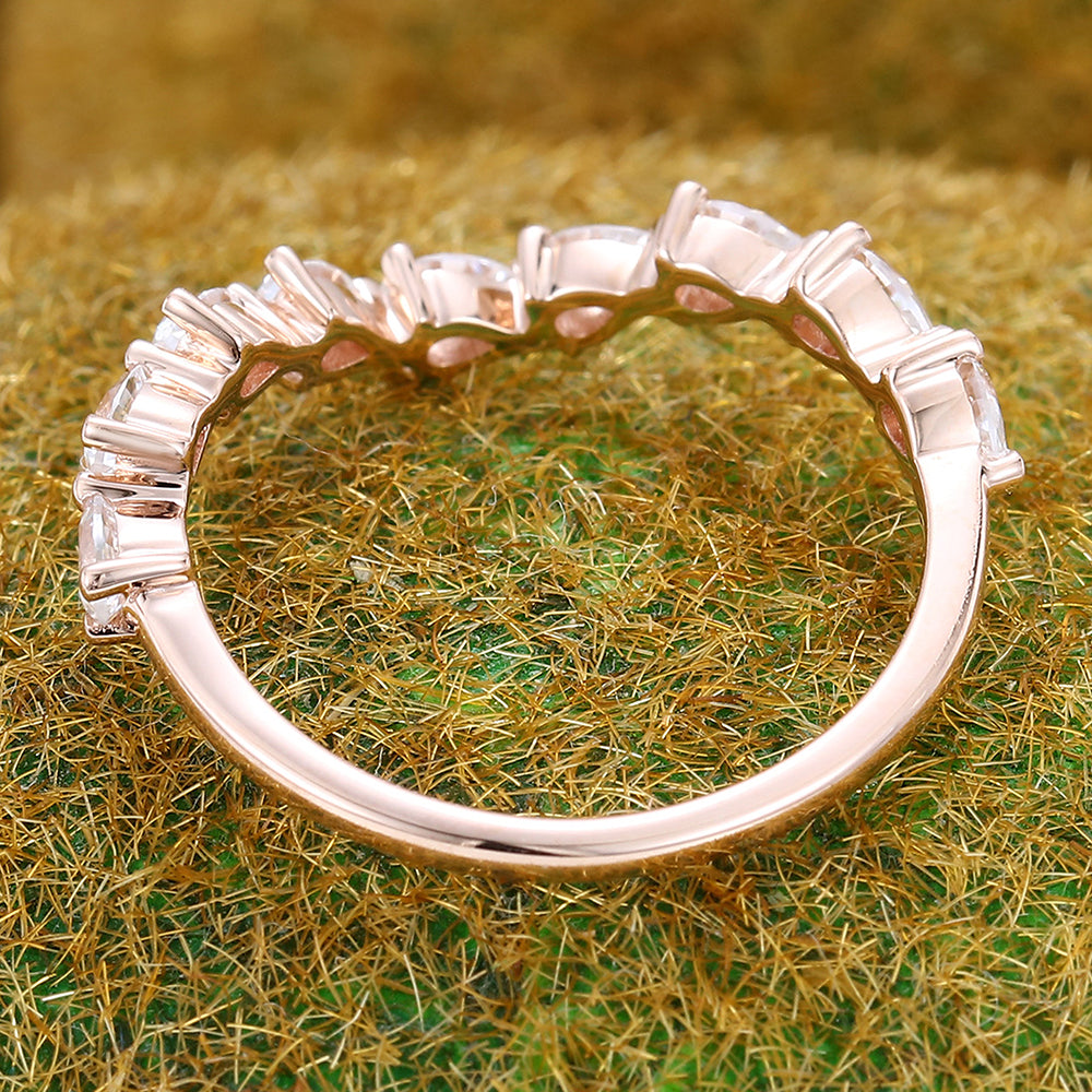 Half Eternity Pear Moissanite Curved Wedding Band
