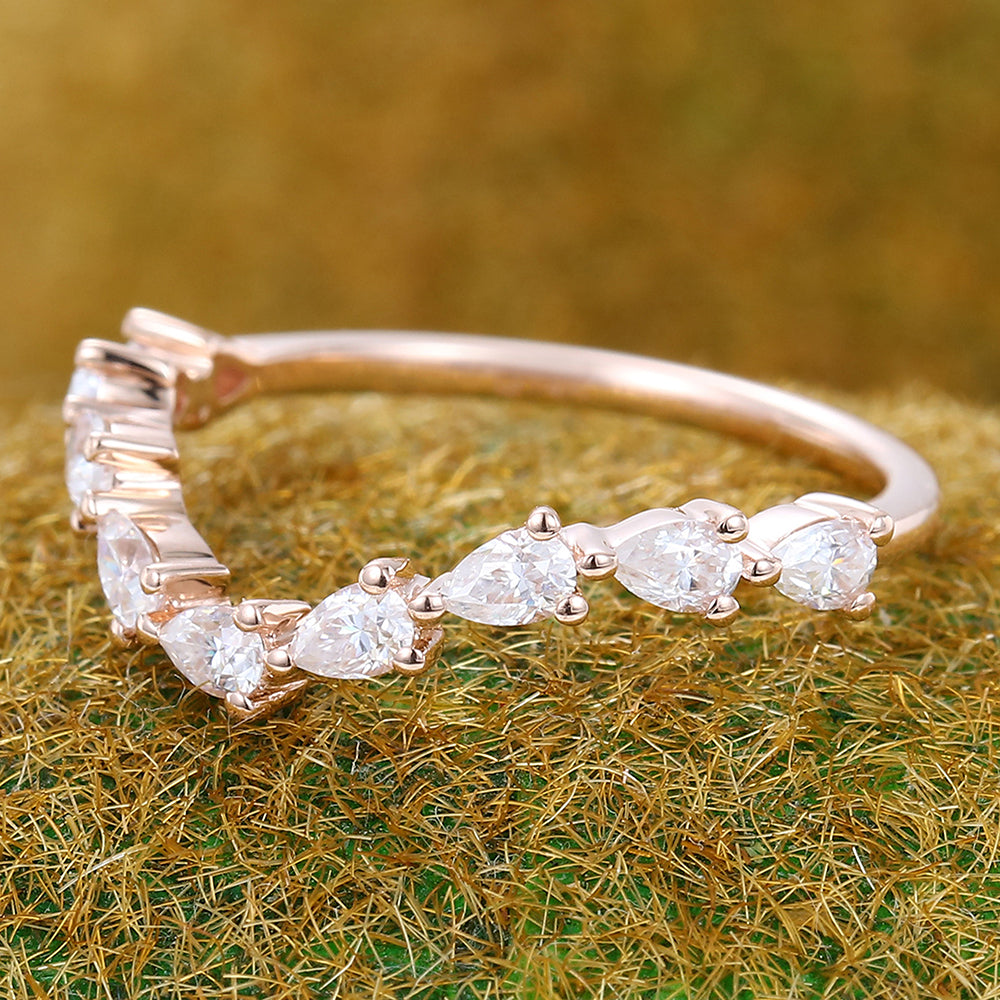Half Eternity Pear Moissanite Curved Wedding Band