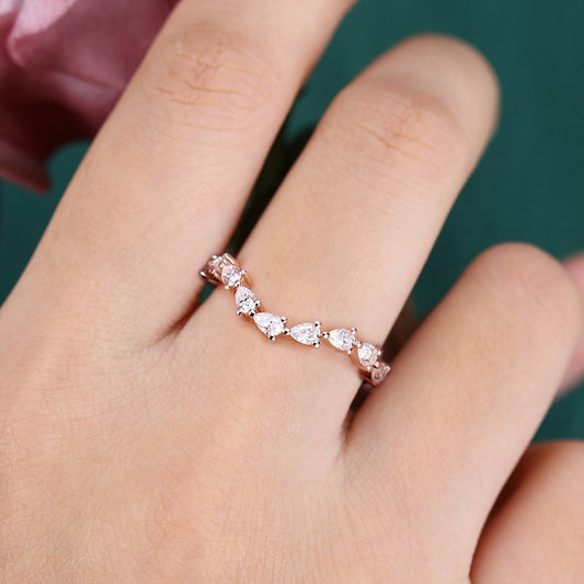 Half Eternity Pear Moissanite Curved Wedding Band