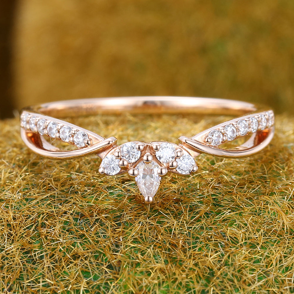 Petite Moissanite Curved Wedding Band Vintage Inspired Ring