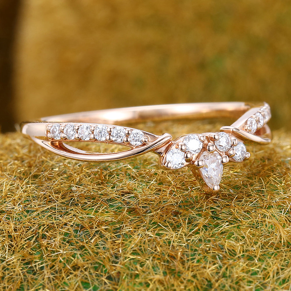 Petite Moissanite Curved Wedding Band Vintage Inspired Ring
