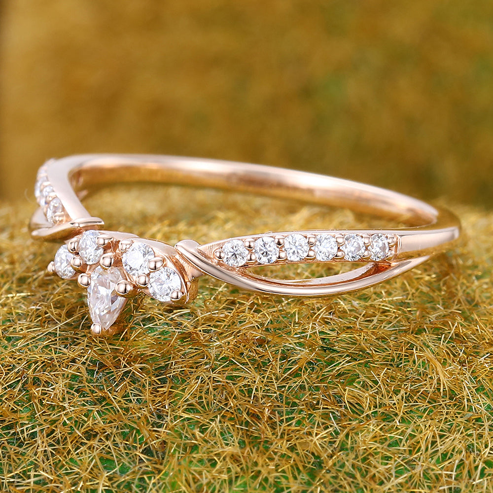 Petite Moissanite Curved Wedding Band Vintage Inspired Ring