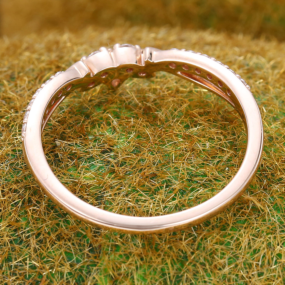 Petite Moissanite Curved Wedding Band Vintage Inspired Ring