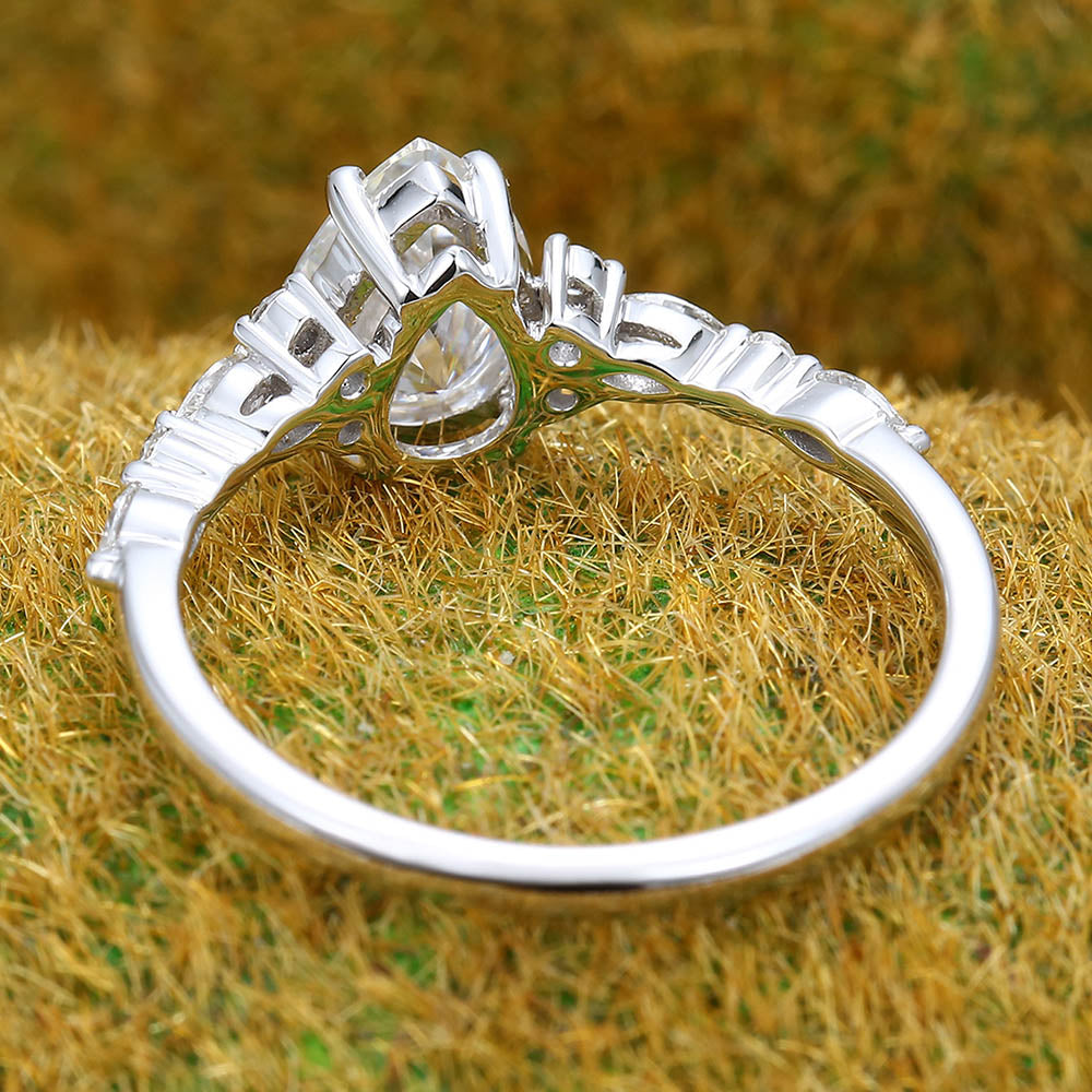 Pear Moissanite engagement ring vintage Unique white gold engagement ring Marquise Diamond Cluster ring Art deco Promise Anniversary ring