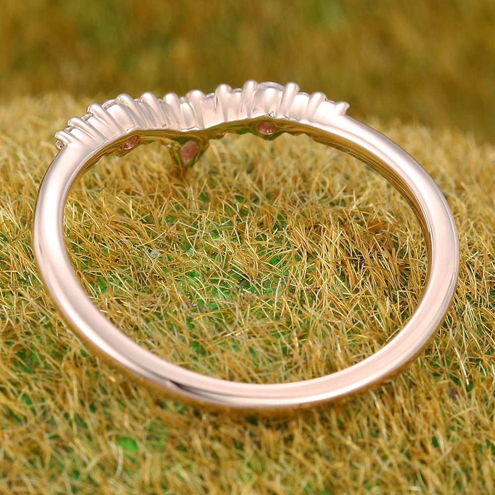Petite Kite & Round Moissanite Curved Wedding Band Delicate Bridal Matching & Stacking Ring
