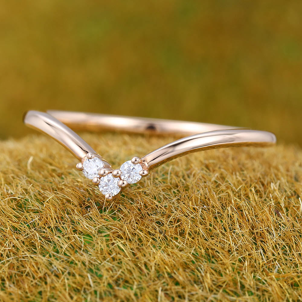 Petite Round Moissanite Curved Wedding Band Bridal Stacking Ring