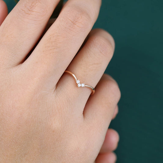 Petite Round Moissanite Curved Wedding Band Bridal Stacking Ring