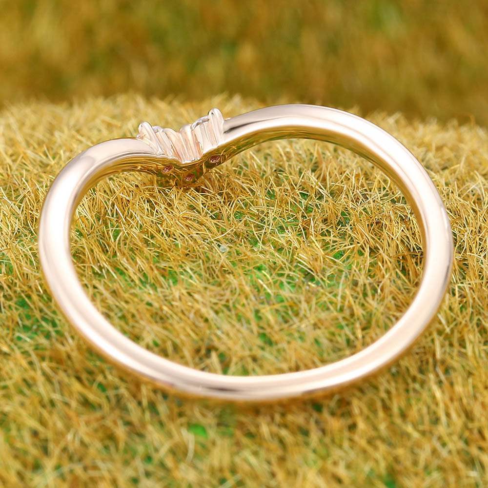 Petite Round Moissanite Curved Wedding Band Bridal Stacking Ring
