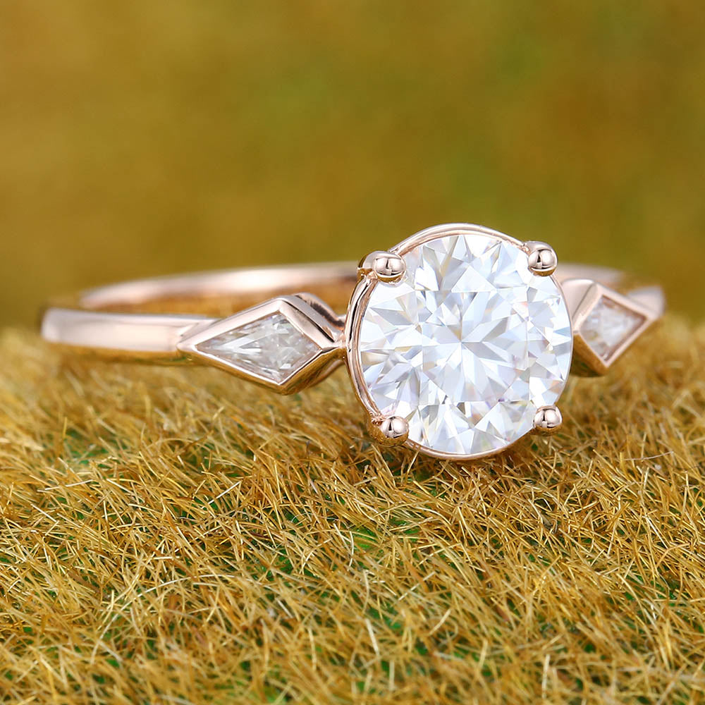 1CT Round Cut Moissanite Engagement Ring with Kite Accents Promise Ring
