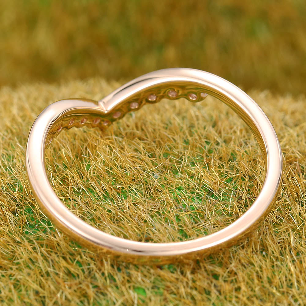 Round Cut Moissanite Curved Wedding Band Stacking Ring