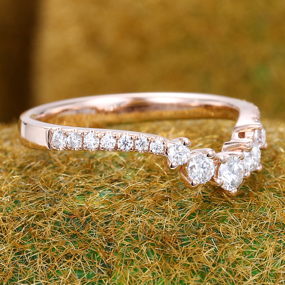 Round Moissanite Curved Wedding Band Half Eternity Stackable Bridal Ring